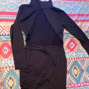 Black spandex sexy dress open back criss cross strap